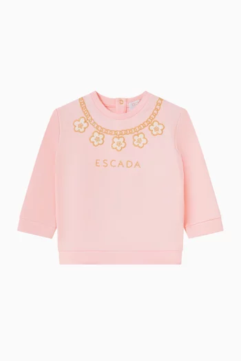 Flower Chain-embroidered Sweatshirt in Cotton-blend