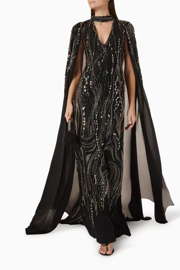Beaded Cape Gown