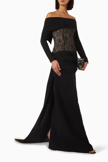Lace Bodice Dress in Velvet