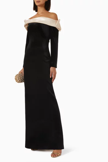 Off-shoulder Dress in Crepe & Satin