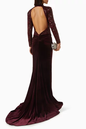 Sequin-embellished Drape Dress in Velvet