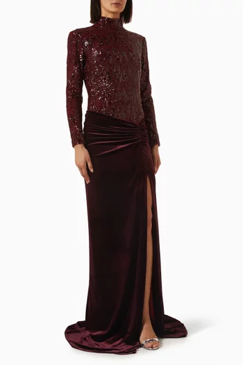 Sequin-embellished Drape Dress in Velvet