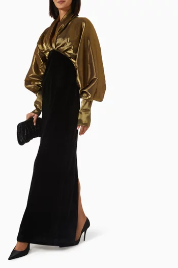 Batwing-sleeve Dress in Velvet & Organza