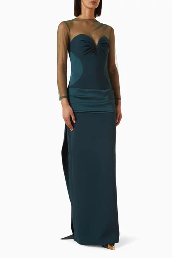 Tulle-panel Dress in Crepe