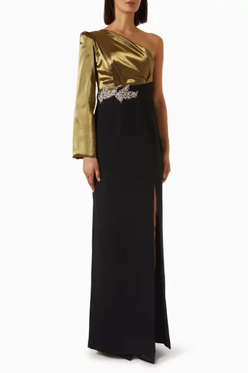 Embellished One-shoulder Dress in Crepe & Organza