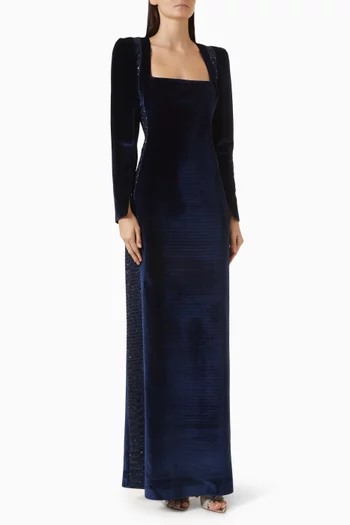 Sequin-embellished Dress in Velvet