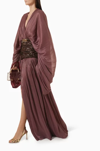 Crystal-embellished Draped Dress in Chiffon