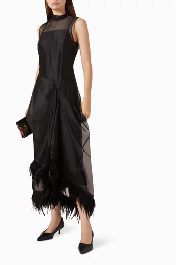 Lola Feather-trim Dress in Silk