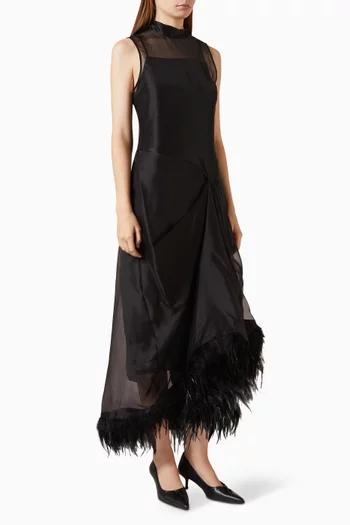 Lola Feather-trim Dress in Silk