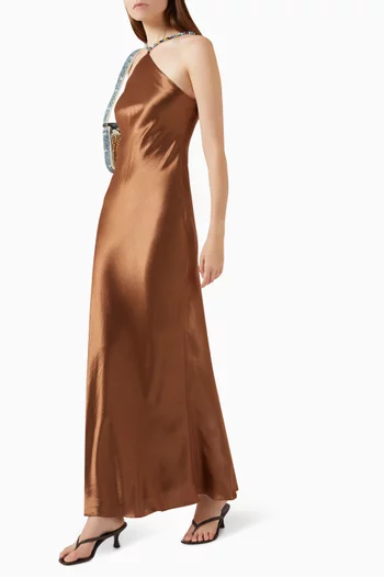 Cadence Beaded Halter Dress in Satin