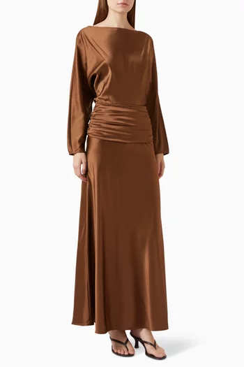 Freda Ruched-waist Dress in Stretch-silk
