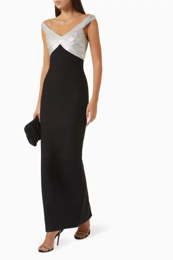 The Metallic Bonnie Gown in Bandage-knit