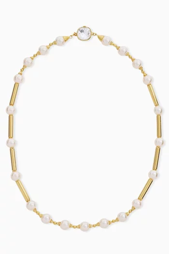 Crystal & Pearl Metal Chain Necklace