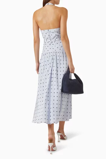 Polka-dot Halterneck Midi Dress in Silk