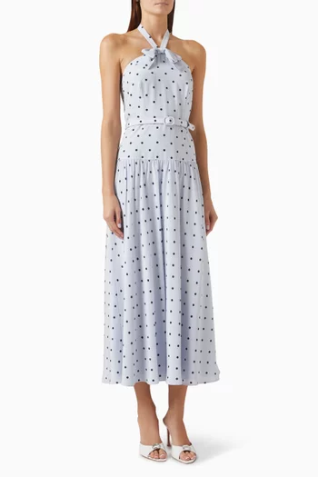 Polka-dot Halterneck Midi Dress in Silk