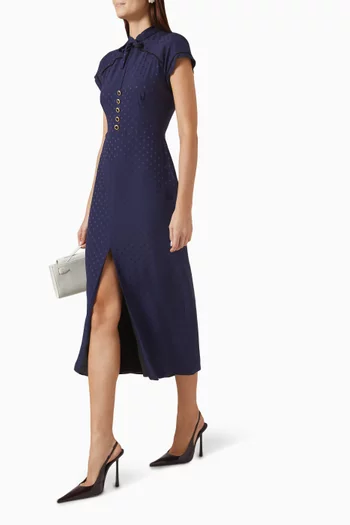 Buttoned Midi Dress in Silk-jacquard