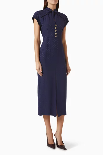 Buttoned Midi Dress in Silk-jacquard