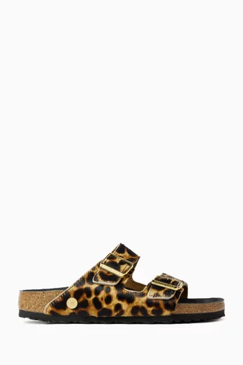 Arizona Sandals in Leopard-print Fur