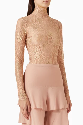 High-neck Bodysuit in Lurex Lace