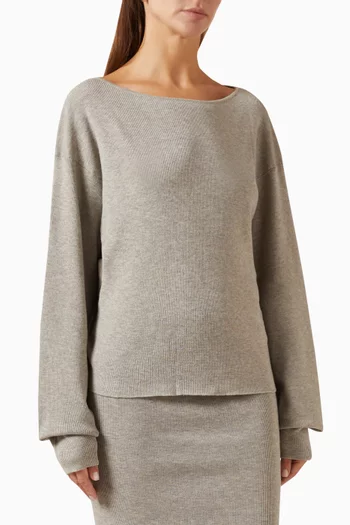 Modern Crop Boat-neck Sweater in Rib-knit