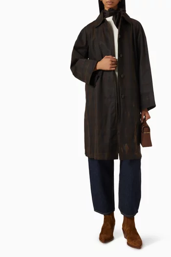 Checked Car Coat in Waxed Cotton