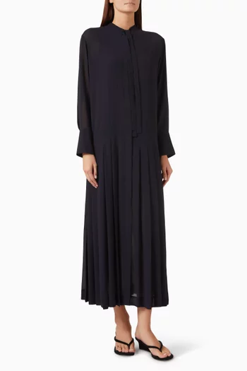Pleated Bow-detail Midi Shirt Dress