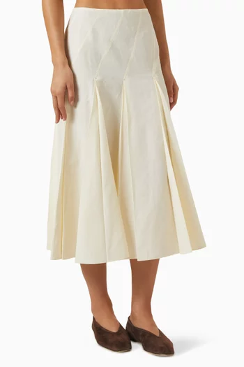 Pleated Midi Skirt in Cotton-linen