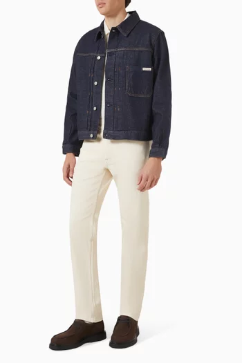 Pleated Trucker Jacket in Denim
