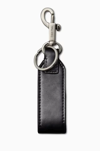 Raised Logo Key Fob in Leather