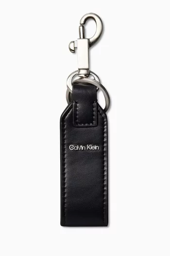 Raised Logo Key Fob in Leather