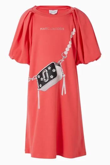 Trompe-l’œil Crossbody Puff-sleeve Dress