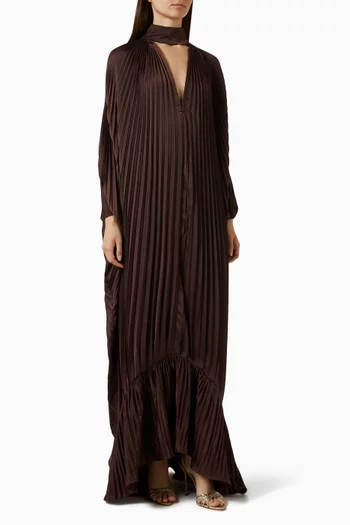 Empire High-Neck Pleated Gown