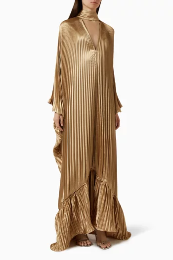 Empire High-Neck Pleated Gown