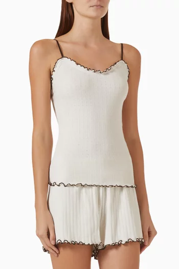 Soft V Tank Top in Pointelle Cotton-knit