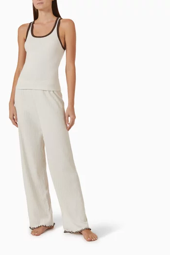 Lettuce-trim Pants in Pointelle Cotton-knit