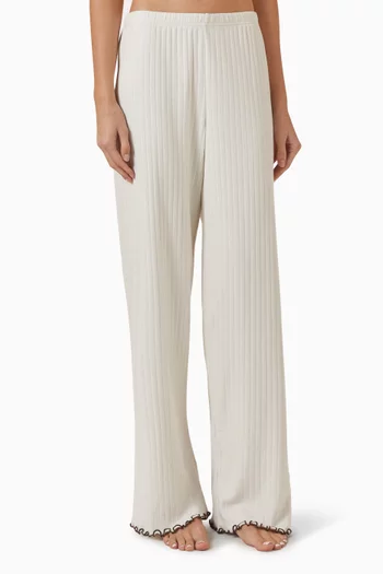 Lettuce-trim Pants in Pointelle Cotton-knit