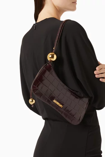 Le Bisou Perle Small Shoulder Bag in Croc-embossed Leather