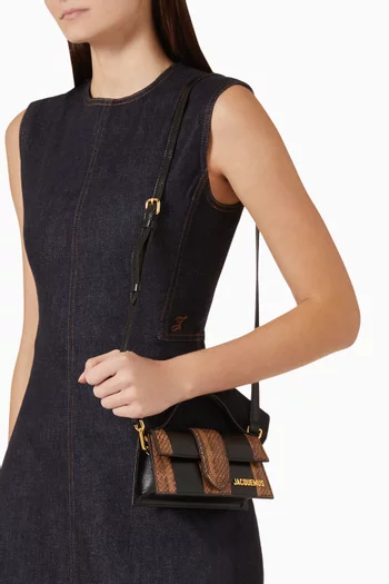LE BAMBINO MINI TOTE BAG IN MIXED SMOOTH LEATHER STRIPE AND PYTHON EMBOSSED LEATHER STRIPE WITH TOP HANDLE AND STRAP:Brown:One Size|219931307