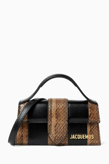 LE BAMBINO MINI TOTE BAG IN MIXED SMOOTH LEATHER STRIPE AND PYTHON EMBOSSED LEATHER STRIPE WITH TOP HANDLE AND STRAP:Brown:One Size|219931307