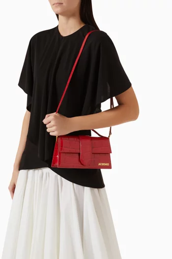 Medium Le Grand Bambino Tote Bag in Shiny Croc-embossed Leather