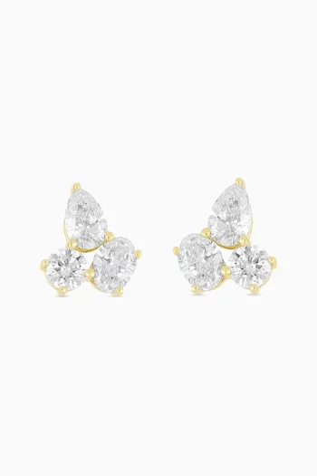 Triple Cluster Diamond Earrings in 14kt Gold