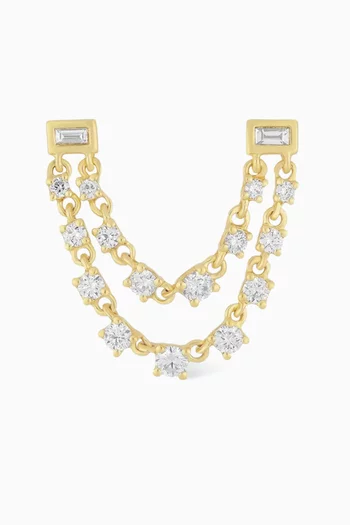 Baguette Double Diamond Chain Single Stud Earring in 14kt Yellow Gold