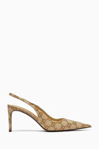 Donna 80 Crystal Slingback Pumps in GG Canvas