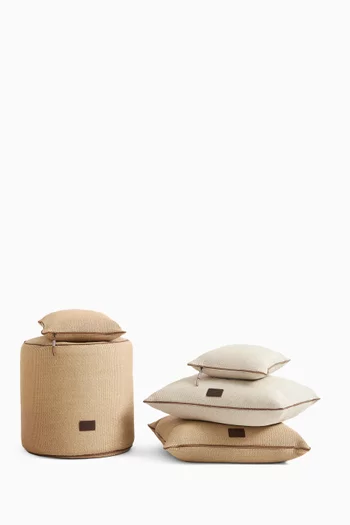 Raffia-effect Pouf in Techno Cotton & Leather