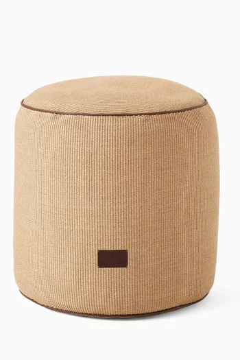Raffia-effect Pouf in Techno Cotton & Leather
