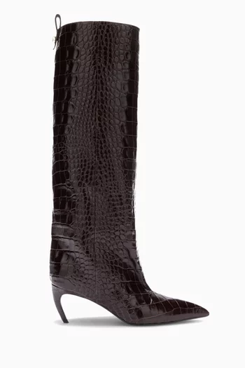Lea 65 Knee Boots in Croc-embossed Leather
