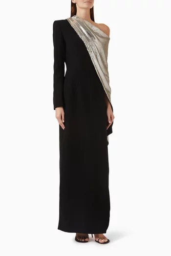 Draped One-shoulder Gown