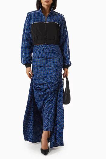 Plaid Cropped Tracksuit Jacket in Cotton & Taffeta