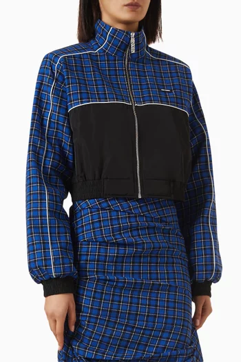 Plaid Cropped Tracksuit Jacket in Cotton & Taffeta