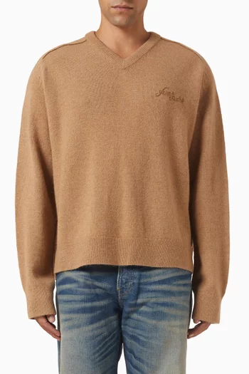 V-neck Sweater in Camel Hair